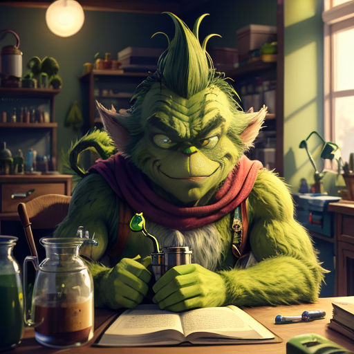 a cartoon character sitting at a table with a book and a cup of coffee in front of him, with a book open to the side