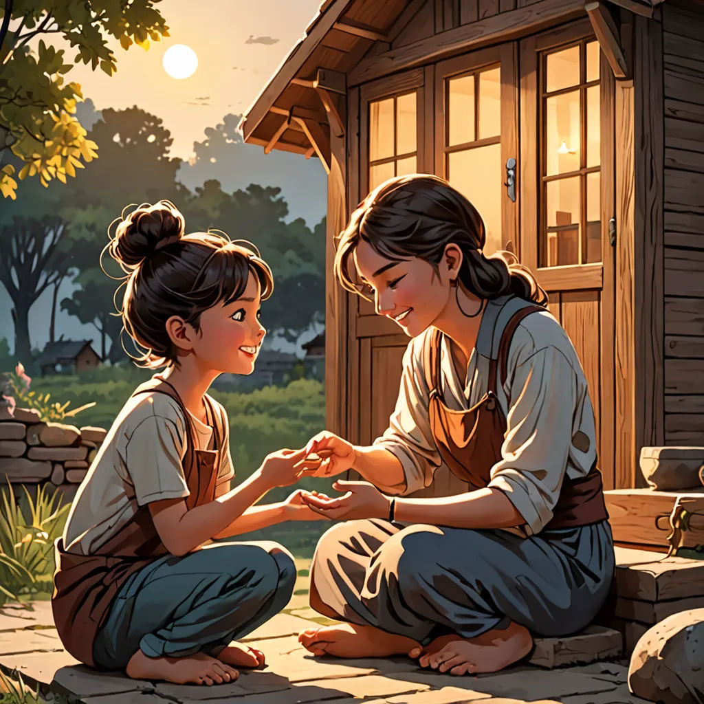 a painting of two girls sitting on the ground outside a house, one of them is touching the other's hand, Brothers Hildebrandt, american scene painting, a storybook illustration, official art