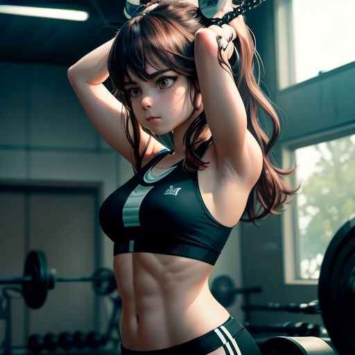 a woman in a sports bra top holding a barbell in a gym room with a barbell in her hand