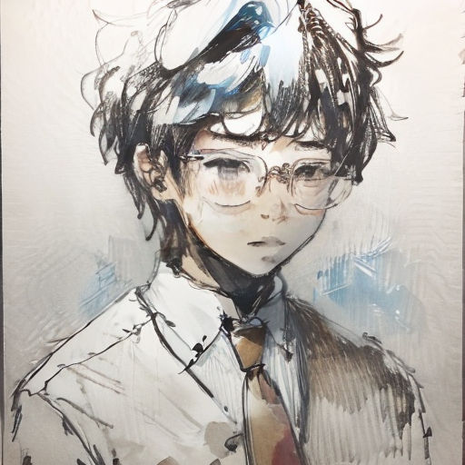 a drawing of a man with glasses and a tie on a white background with a bird on his head