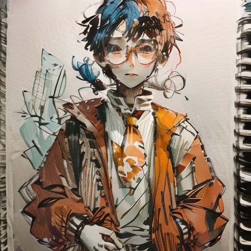 a drawing of a person with glasses and a tie on a spiral notebook with a spiral notebook in front of it