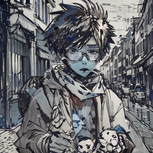 a drawing of a person with a cat in his hand and a dog in his hand in front of them
