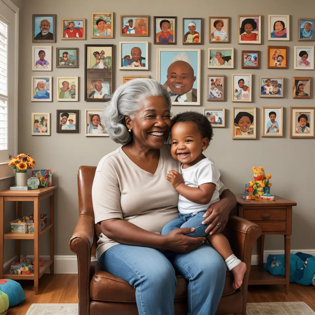 a woman and a child sitting in a chair in front of a wall with pictures of people on it, photorealism, a storybook illustration, Esaias Boursse, portrait photography