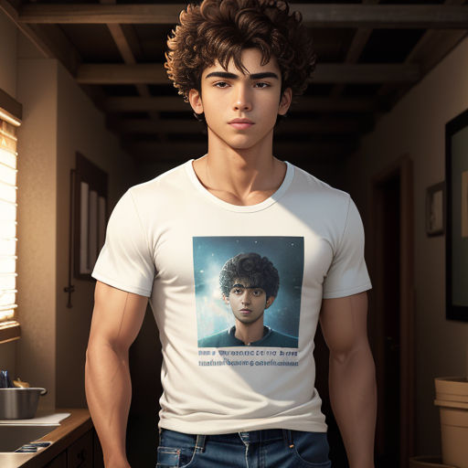 a young man is standing in a hallway with a poster on his shirt that says, the twilight zone