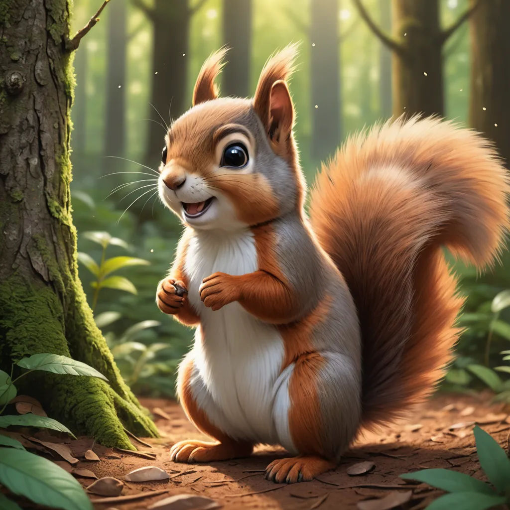a squirrel is standing in the woods with its paws on its chest and a smile on its face as if it were a squirrel, furry art, a digital painting, Chris LaBrooy, trending on art station