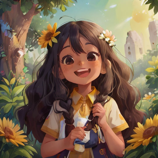 a girl with long hair and a yellow shirt is standing in a field of sunflowers and holding a camera