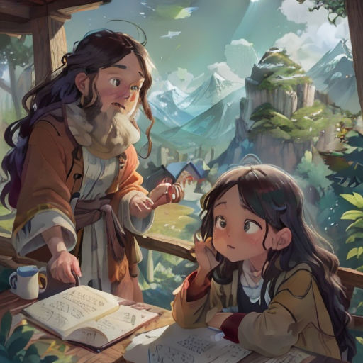 a couple of kids sitting at a table with books and a cup of coffee in front of them,