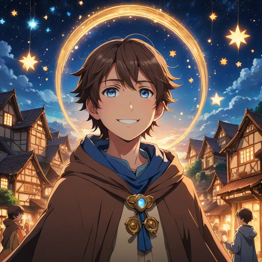 a man in a cape standing in front of a city at night with stars and a crescent above him, Ay-O, rayonism, concept art, official art