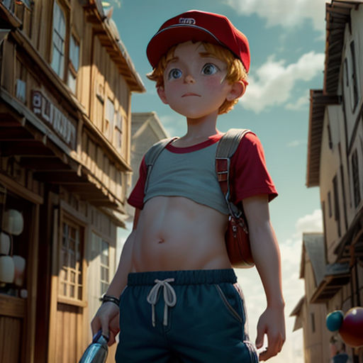 a boy with a baseball cap and a baseball bat in a cartoon picture of a boy with a baseball bat in his hand