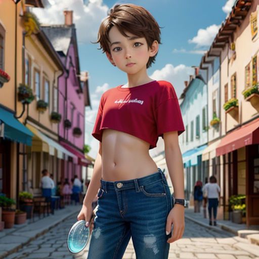a young boy is standing in a street with a frisbee in his hand and a shirt on