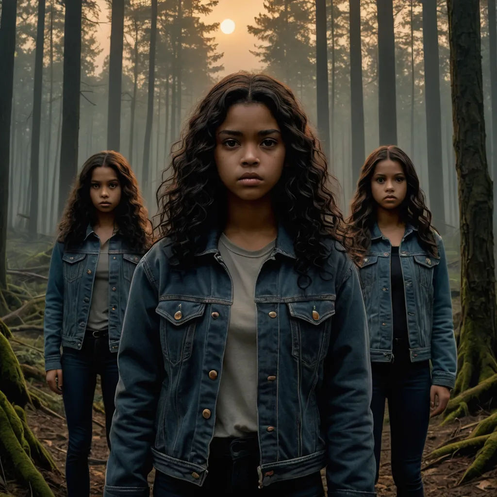 a group of women standing in a forest with trees in the background and the sun shining through the trees, antipodeans, poster art, Ada Gladys Killins, promotional image