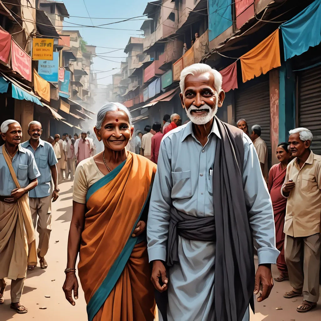 a man and woman walking down a street next to a crowd of people on a city street with buildings, photorealism, a photorealistic painting, Chris LaBrooy, highly detailed digital painting