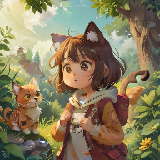 a girl with a cat in a forest with a cat on her shoulder and a cat on her shoulder