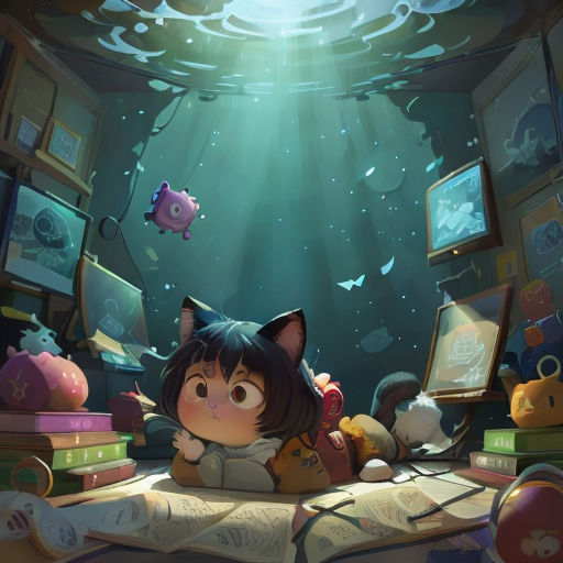 a girl laying on a bed with a book in her hand and a cat on the bed in the background