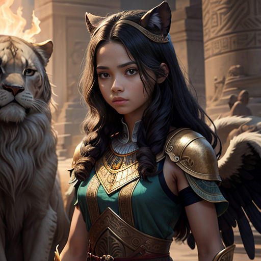 a woman in a costume standing next to a tiger and a tiger cub in a desert setting with a tiger
