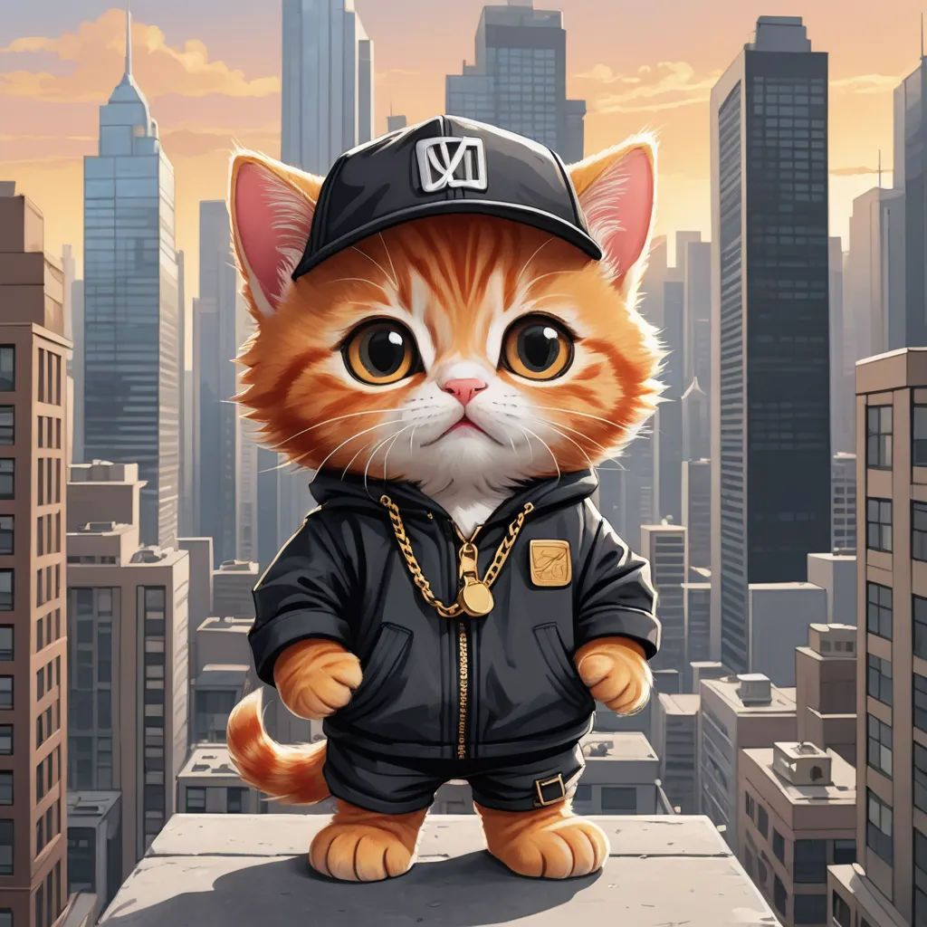 a cat wearing a jacket and a hat standing on a ledge in front of a cityscape with skyscrapers, sots art, a character portrait, Altichiero, ultra realistic digital art