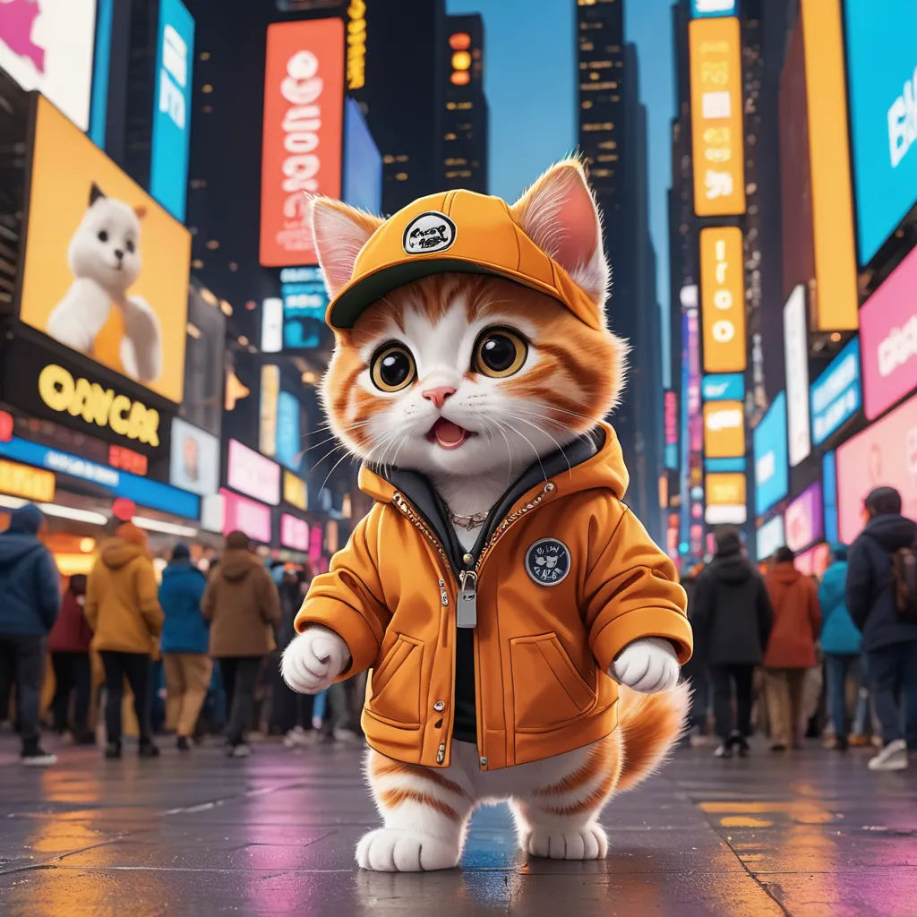 a cat in a jacket and hat standing on a street in a city with people in the background and a crowd of people walking around, furry art, a digital rendering, Chris LaBrooy, official art