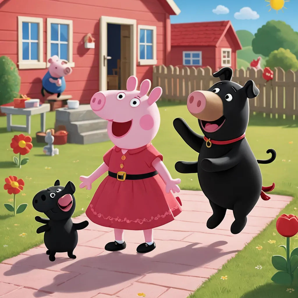 a pig and piggy pig are standing in the yard with a pig and a pig dog in front of a house, sots art, a poster, Avgust Černigoj, promotional image