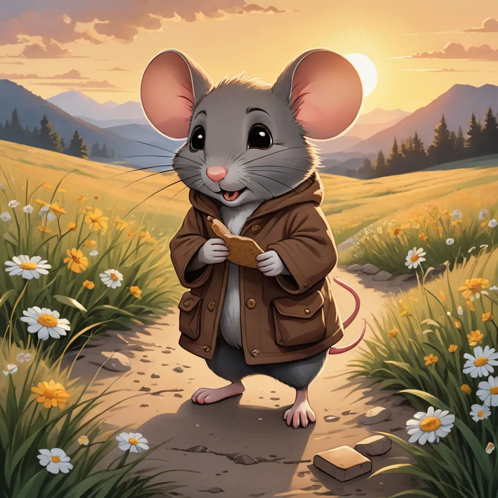 a mouse in a field with daisies and a book in his hand, reading a book, and looking at the viewer, sots art, a character portrait, Dave Melvin, kinkade