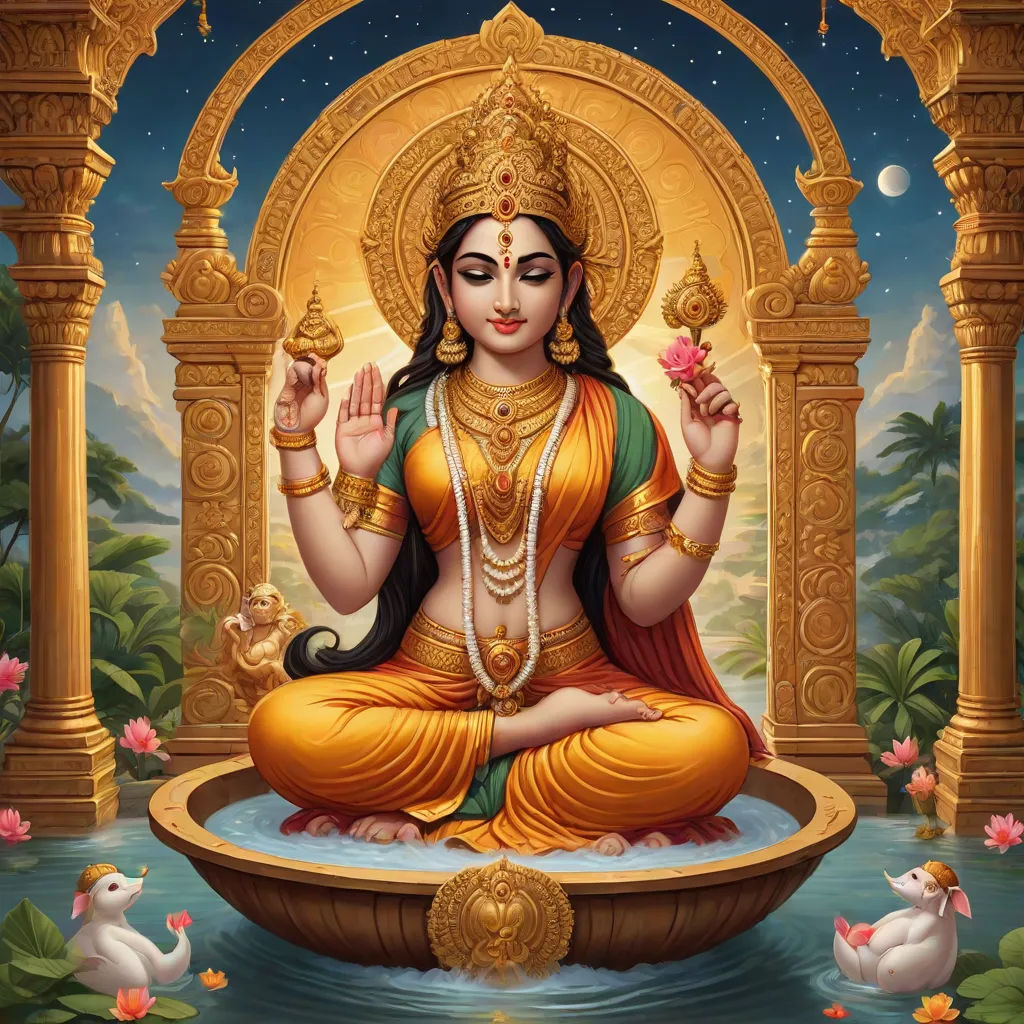 a painting of a person sitting in a lotus position with a cat nearby on a pond in front of a temple, samikshavad, a detailed painting, Ella Guru, maya
