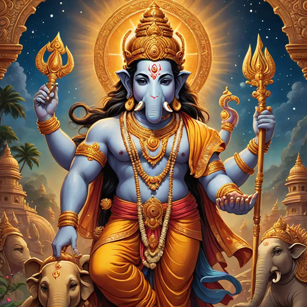 a painting of a god with a goat in front of him and a sky background with clouds and stars, samikshavad, computer graphics, Ella Guru, official art
