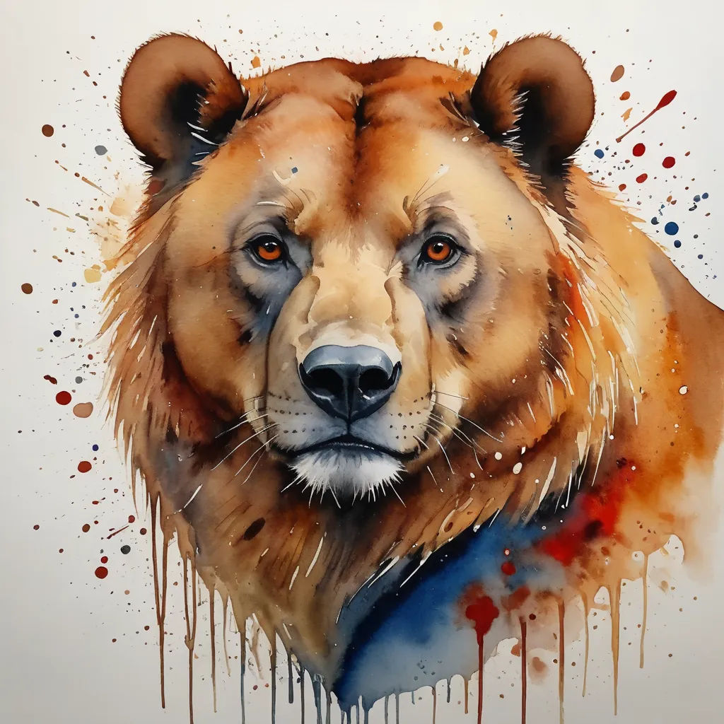 a painting of a bear with a blue collar and brown eyes and a brown nose and a brown nose, furry art, an airbrush painting, artist, highly detailed digital painting