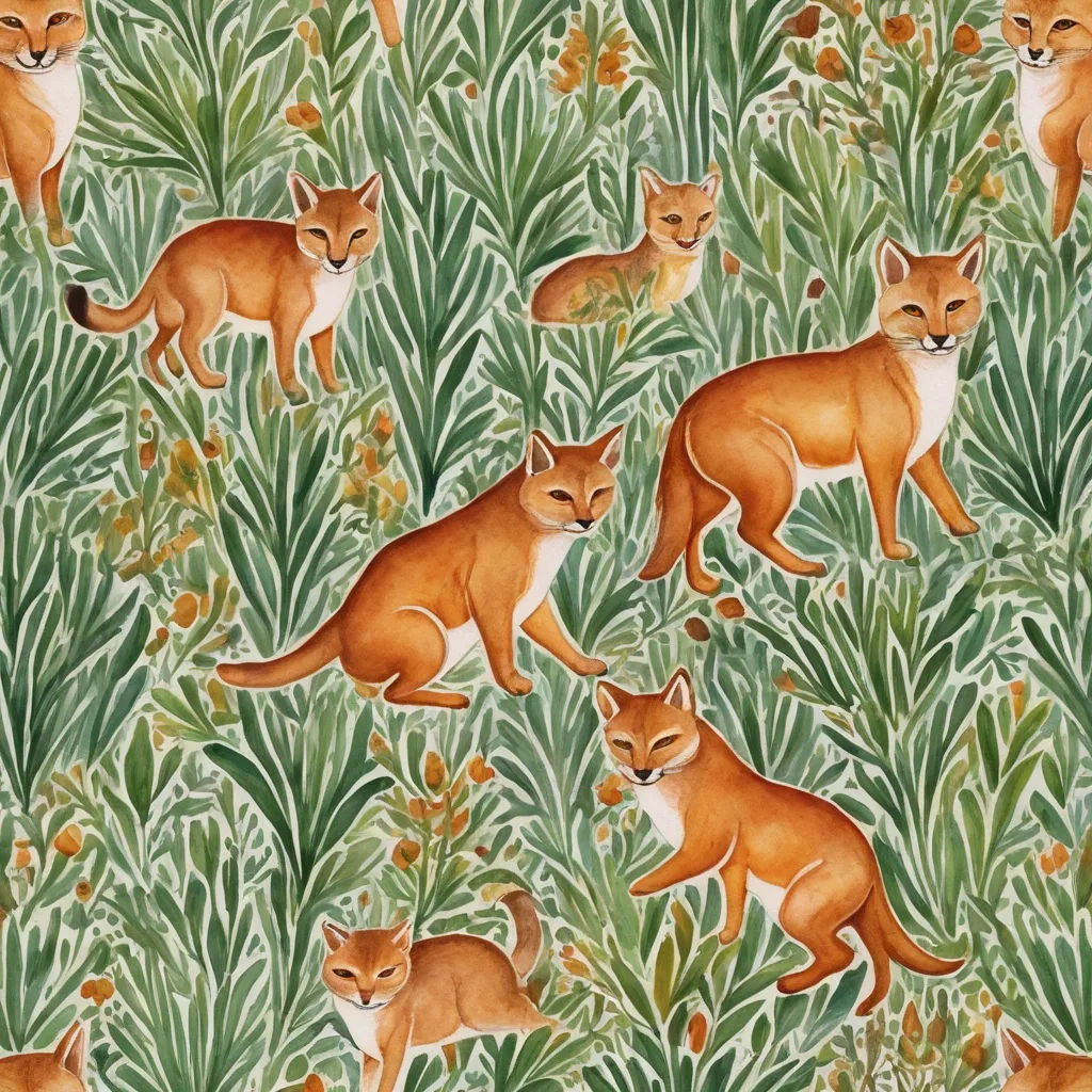 a painting of a group of cats in a field of grass and flowers with a background of orange and white flowers, arts and crafts movement, a storybook illustration, Annabel Kidston, in gouache detailed paintings
