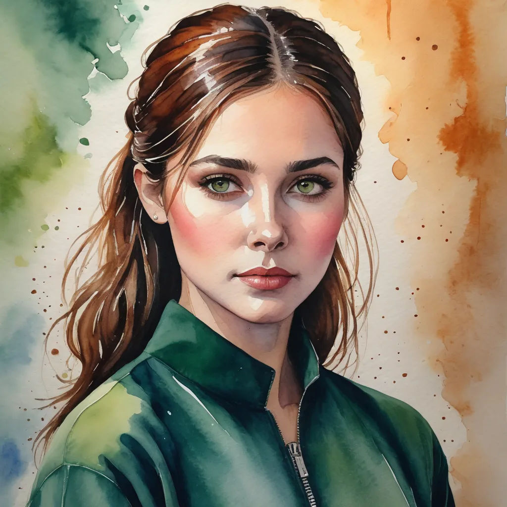 a painting of a woman with a green shirt on and a green shirt on her shoulders and a green shirt on her shoulders, figurative art, a watercolor painting, Artgerm, watercolor