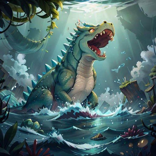 a large dinosaur is in the water with its mouth open and it's mouth wide open, with its mouth wide open