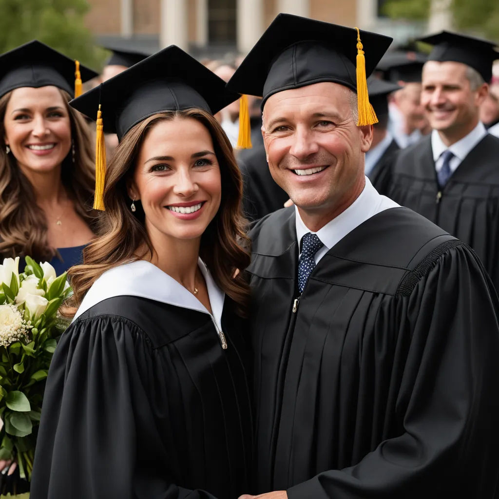 a man and woman in graduation gowns posing for a picture together with other graduates in the background in front of a building, northwest school, a stock photo, Brian Fies, promotional image