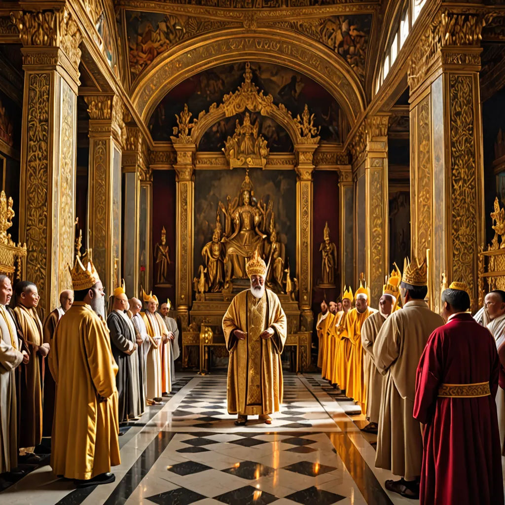 a group of people standing in a room with a priest in front of them and a priest in the middle, mannerism, a flemish Baroque, Artur Tarnowski, cinematic photography