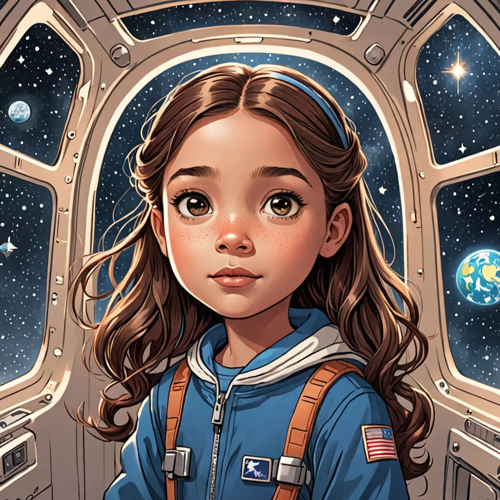 a girl in a space station looking out the window at the stars and planets behind her is a space station window, space art, a comic book panel, Artgerm, josan gonzales and dan mumford