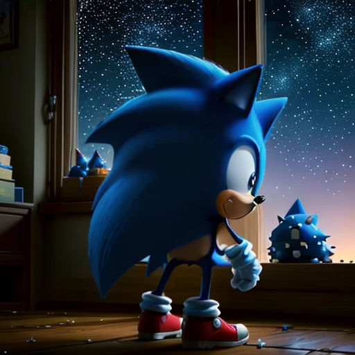 a cartoon character is standing in front of a window with a night sky background and stars in the sky