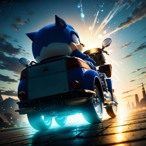 a cartoon character riding a motorcycle in a cartoon car with a cat on the back of it's seat