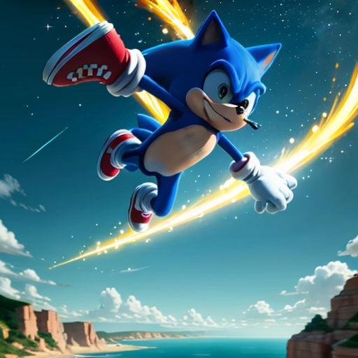 a cartoon character flying through the air with a rocket in his hand and a red cup in his hand
