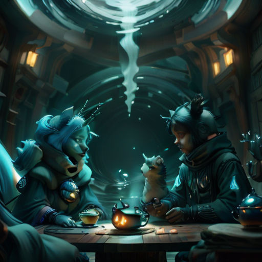 a couple of people sitting at a table with a cat in front of them and a cat in the middle of the table