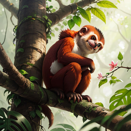 Curious Monkey Swinging Through Vibrant Jungle