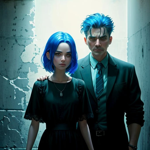 a man and a woman standing next to each other in a room with peeling walls and a broken wall