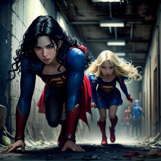 a woman in a superman movie with another woman in the background and a man in a suit on the ground
