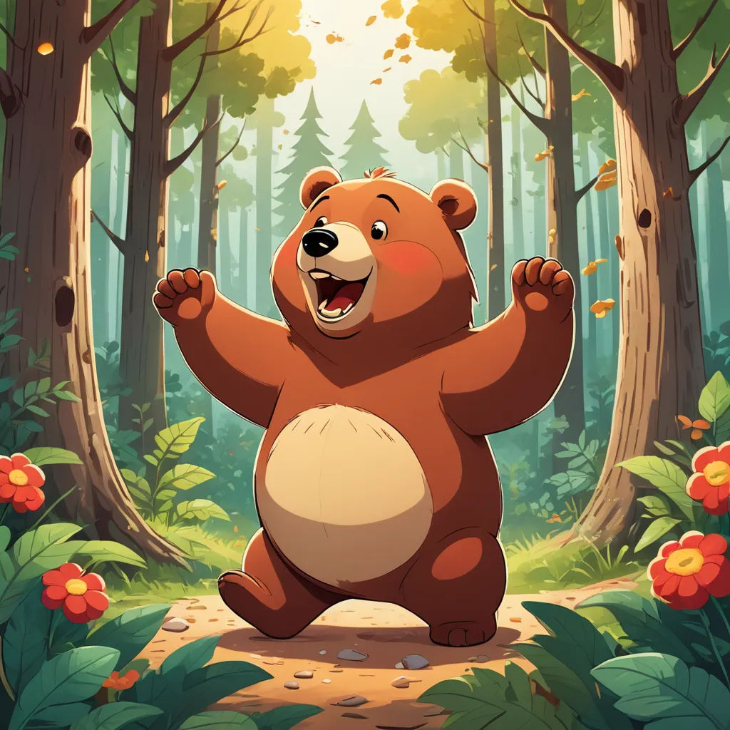 a bear is standing in the middle of a forest and waving his arms up to the sky with his paw, furry art, a character portrait, Chris LaBrooy, official art