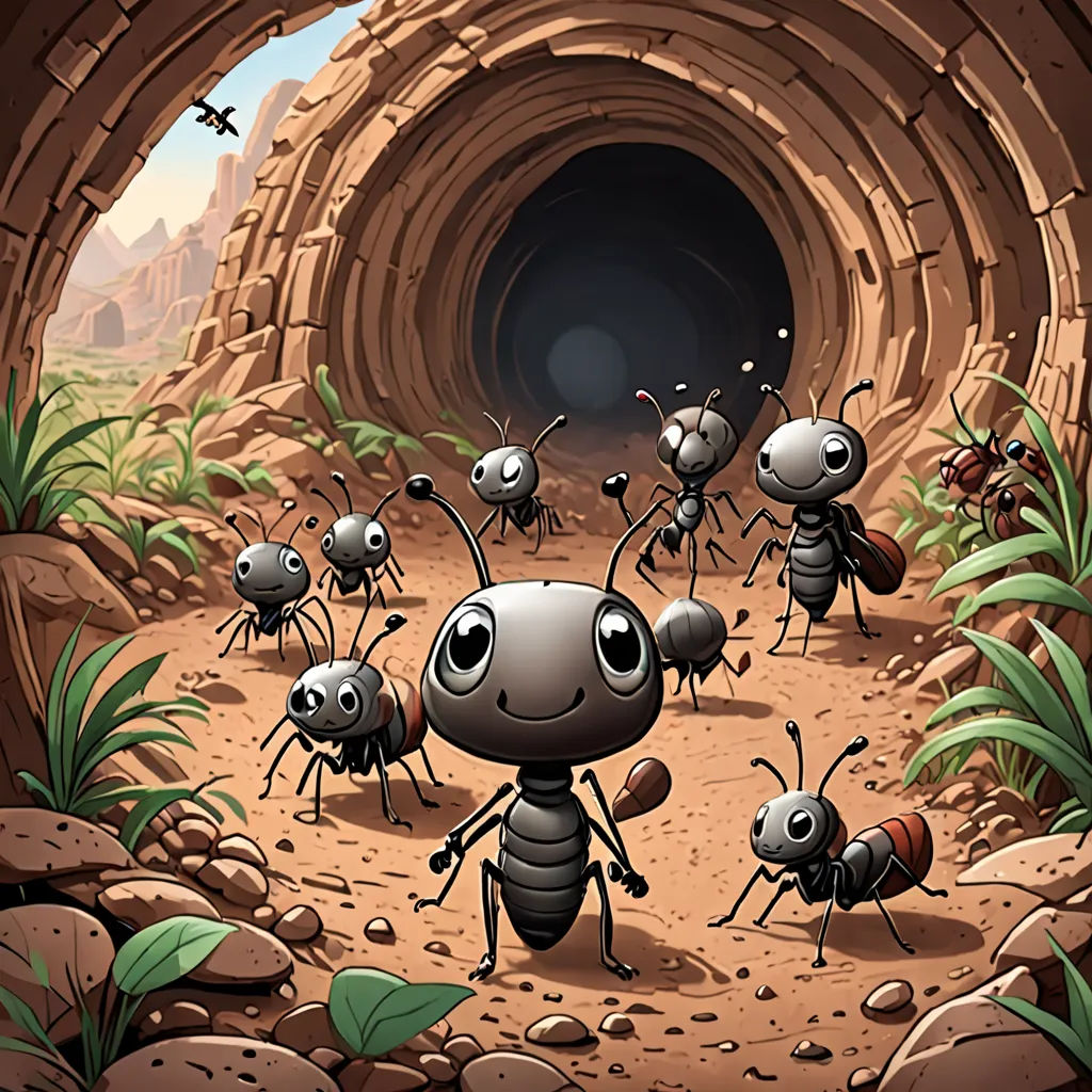 a group of ants walking through a cave filled with rocks and plants, with a bug in the middle, neo-primitivism, a cave painting, Andries Stock, 2 d game art
