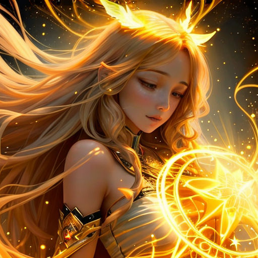 a woman with long hair holding a ball of fire in her hands and a glowing orb in her hand