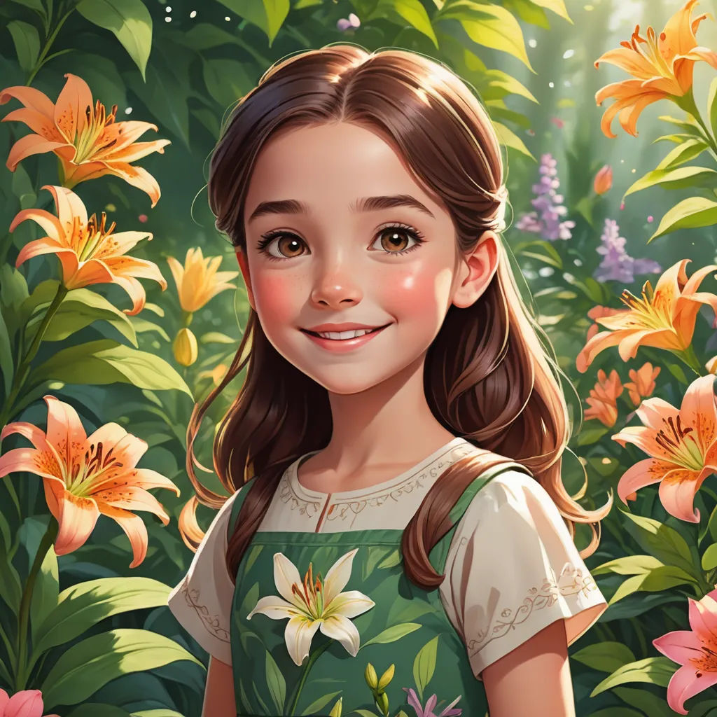 a painting of a girl in a green dress standing in a field of flowers with a smile on her face, fantasy art, a detailed painting, Chen Hong, trending on art station