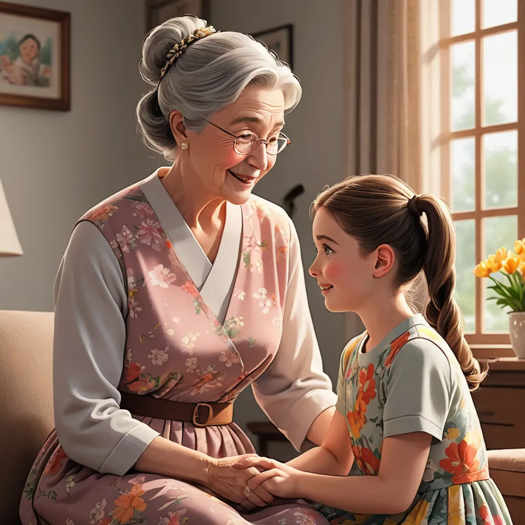 a woman and a little girl sitting on a couch talking to each other in a living room with a window, photorealism, a storybook illustration, Anne Said, cgstudio