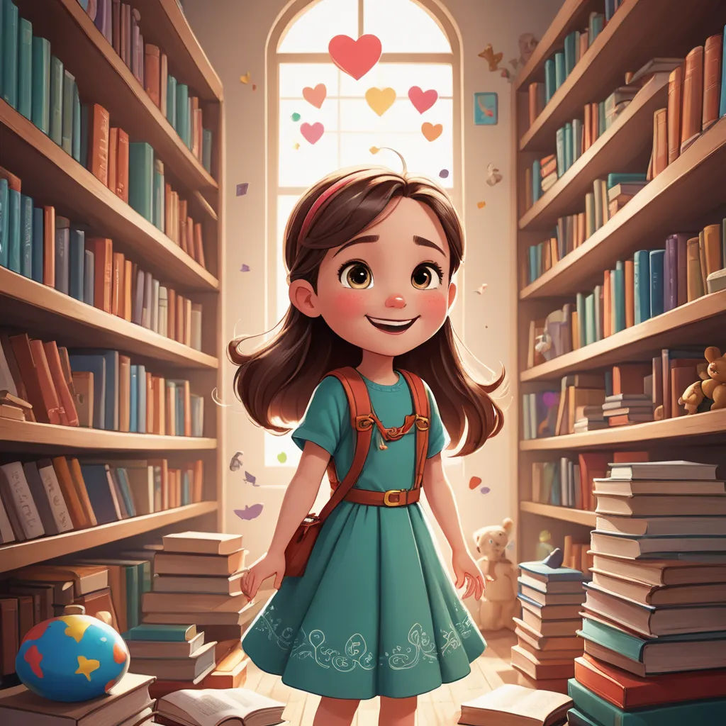 a little girl standing in a library with books on the shelves and a teddy bear on the floor in front of her, fantasy art, a storybook illustration, Clarice Beckett, storybook illustration