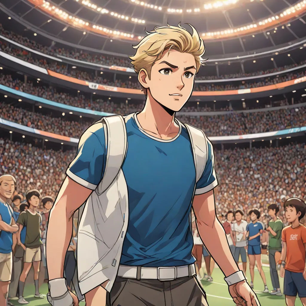 a man in a stadium with a tennis racket in his hand and a crowd of people behind him, sots art, a comic book panel, Cedric Seaut (Keos Masons), rossdraws global illumination