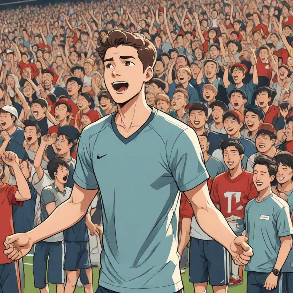 a man standing in front of a crowd of people with his hands up in the air and his mouth open, fantastic realism, a comic book panel, David Park, graphic novel