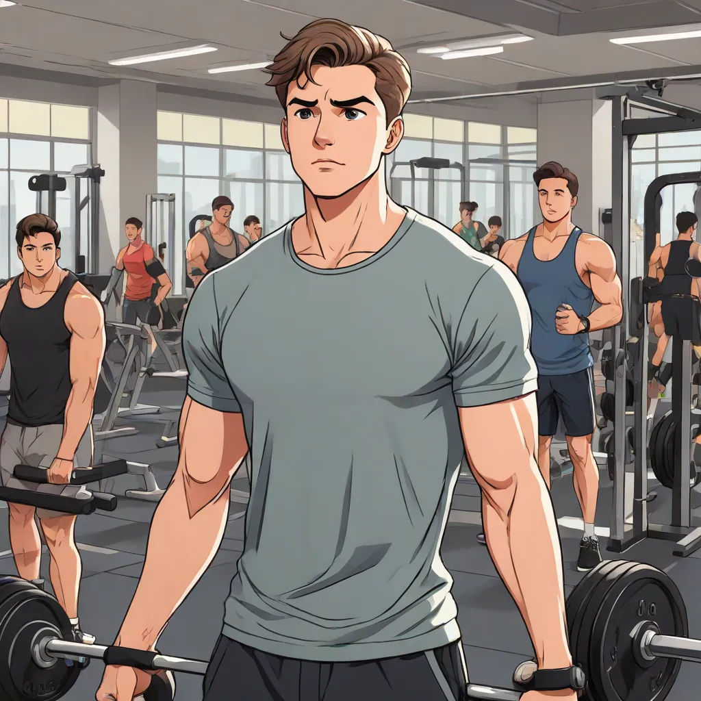a man is standing in a gym with a barbell in his hand and a group of other men behind him, sots art, a character portrait, David Park, official art