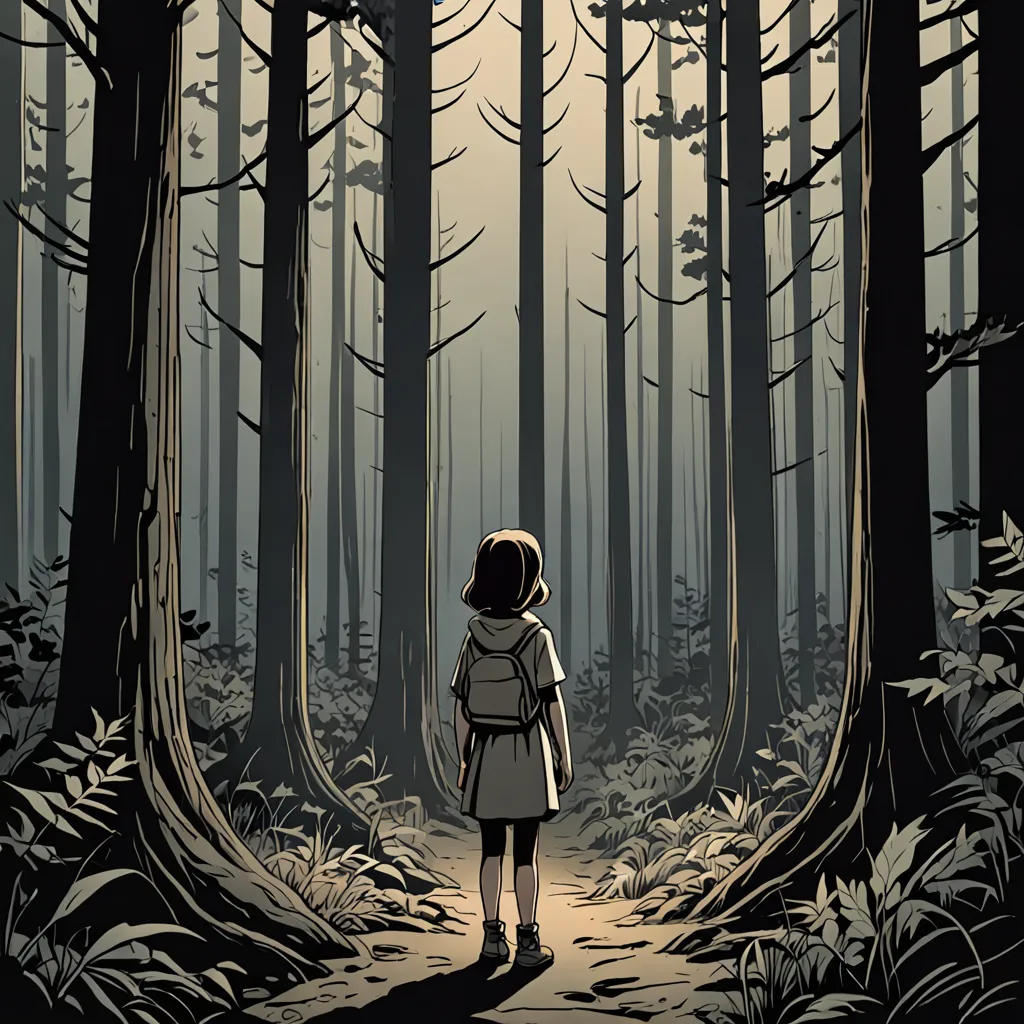 The Girl and the Shadow in the Woods