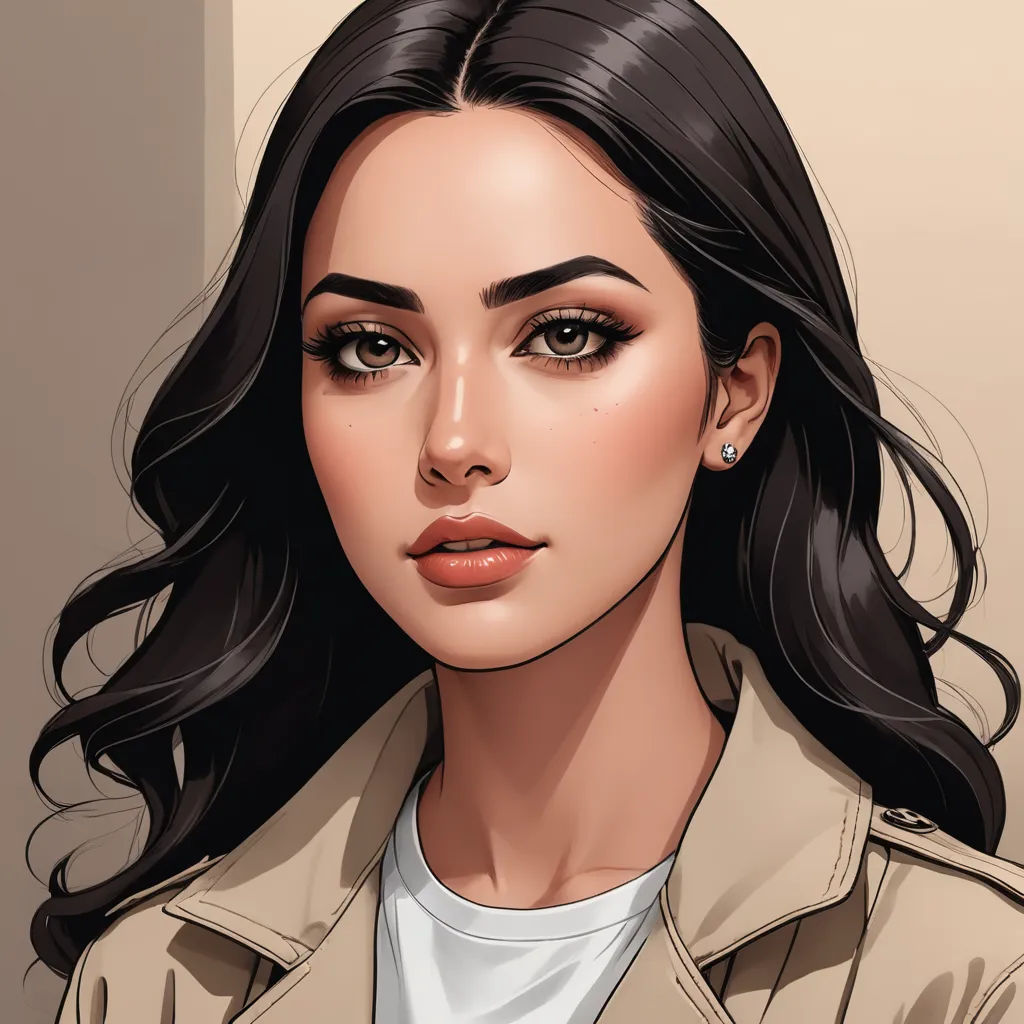 a woman with long black hair and a trench coat on her head, wearing a white shirt and a pair of earrings, fantasy art, a character portrait, Artgerm, realistic shaded perfect face